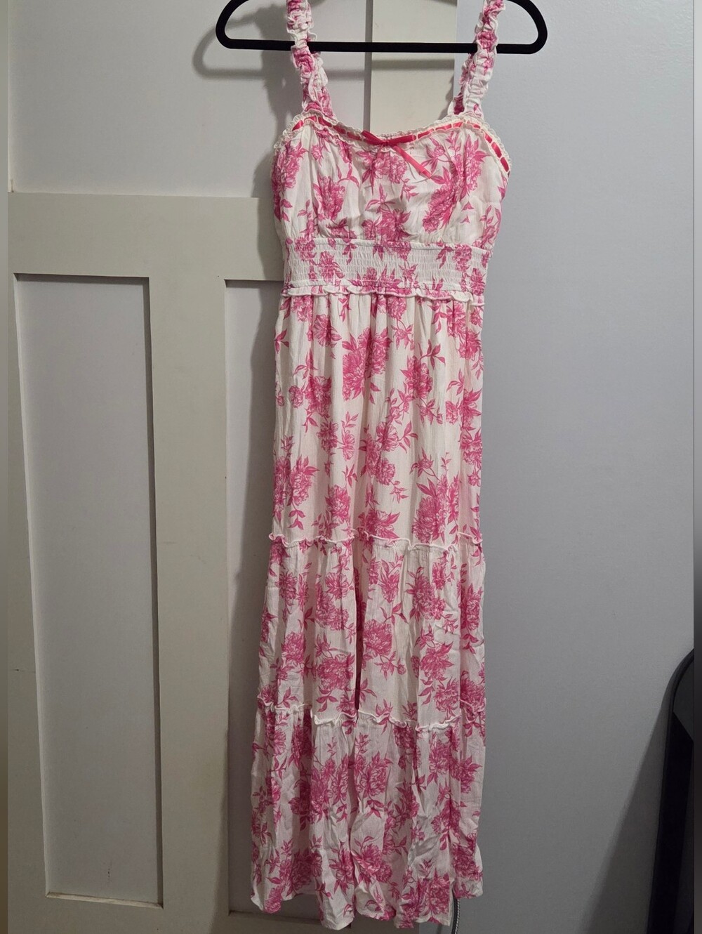 Inspired Hearts White Maxi Sundress with Pink Floral Print